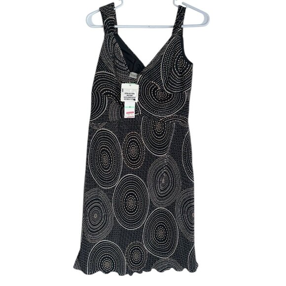 NWT Evan Picone Womens Surplice Sheath Dress Sz 6 Black Beige Gold Geometric - Picture 1 of 8